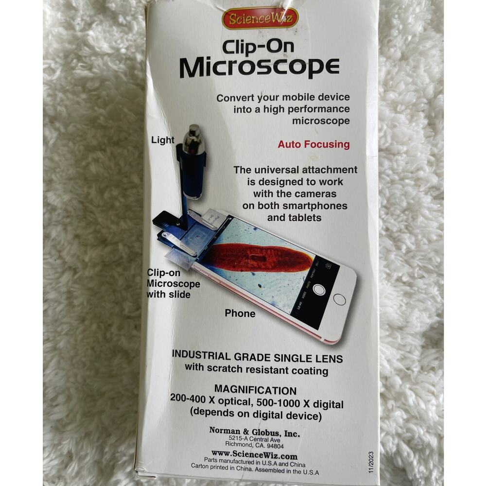 ScienceWiz Clip On Microscope Mobile Device Into High Performance Single Lens - Picture 2 of 10